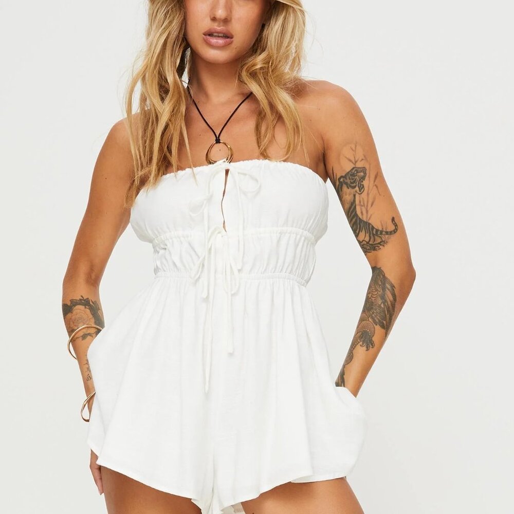 Princess Polly Kassidi Strapless Romper - Cream, US 2